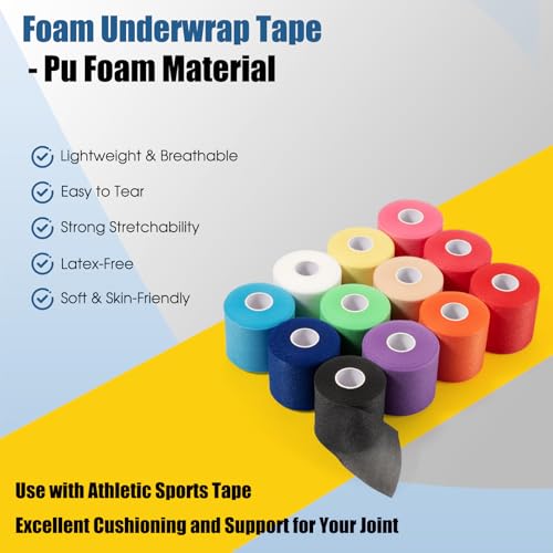 Pre Wrap Athletic Tape 2 Pack, 2.76 Inch x 30 Yards Foam Underwrap, Black - color: Black