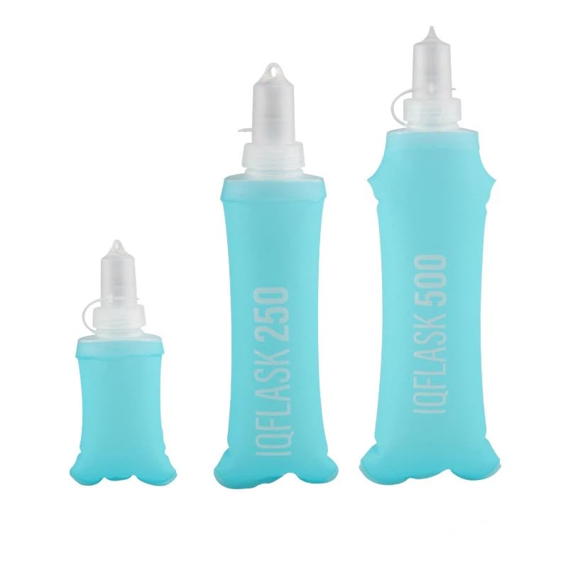 3 Pack, TPU Soft Flask, Collapsible Water Bottle for Running Vest Hydration Pack(Light Blue) - color: Dark blue