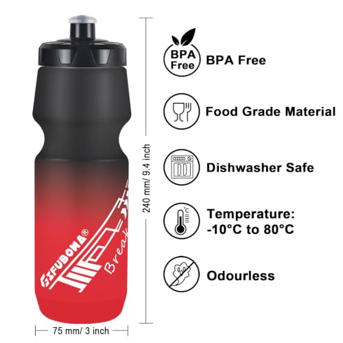 Bike Water Bottle 750ml, 2 Pack, Dishwasher Safe - color: Black/White+Black/Red, size: 2‑Pack