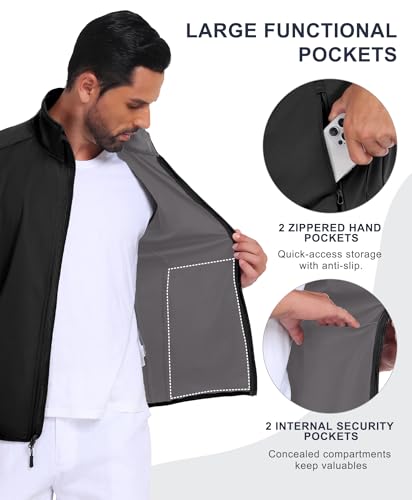Little Donkey Andy Men's Softshell Vest Lightweight Windproof Waterproof - color: Basic Black, size: Medium