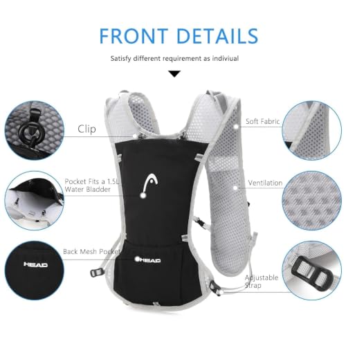 HEAD Running Hydration Vest for Men Women,Reflective Running Backpack with Adjustable Chest Strap for Marathon,Cycling Race, Jogging, Hiking, Trail
