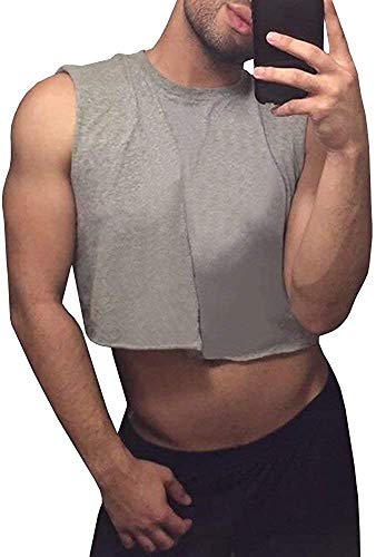 Mens Cropped Tank Top Lightweight Vest Sleeveless Hot Shirts - color: Gray, size: Medium