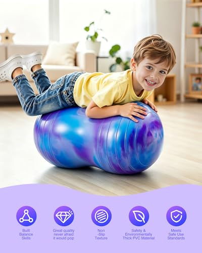 ZOOJOY Peanut Ball for Kids and Adults, 18/20Inch Anti-Burst Exercise Ball - color: Purple & Blue, size: 35 x 18 Inch