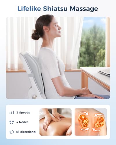 Boriwat Back Massager with Heat, 3D Kneading Massage Pillow for Back, Neck, Shoulder, Leg Pain Relief Deep Tissue, Gifts for Women Men Mom Dad(Light Gray) - color: Light Gray