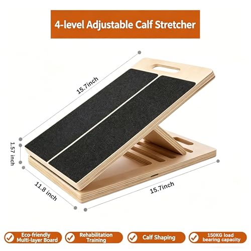 Calf Stretching Inclined Board, Adjustable Multi Angle Stretching, Suitable for deep Squatting, Knee, Achilles Tendon Physical Therapy, and Leg Flexibility Exercise, Portable Wooden Inclined Board