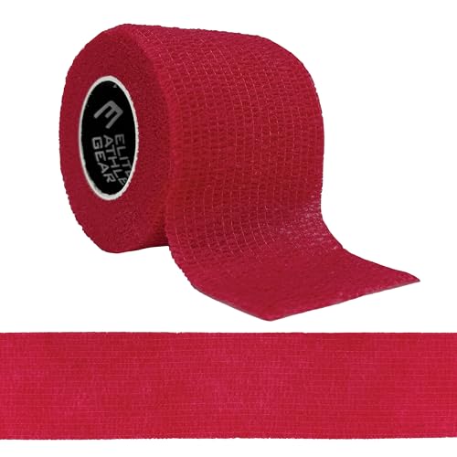 Self Stick Athletic Tape – 2” x 6.5 Yards – Latex-Free, Easy Rip Sports Wrap for Football, Baseball, Soccer, Wrist, Ankle, Finger & Injury Support (Red) - color: Red