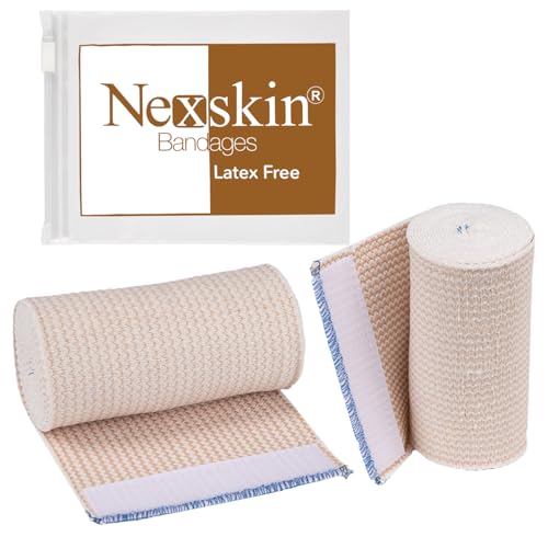 Premium Elastic Bandage Wrap (4” Wide, 2 Pack) - Nexskin Latex Free Athletic/Medical Compression Bandages Hook & Loop Fasteners at Both Ends - Lifetime Washable & Reusable Bandages - size: 2 Pack