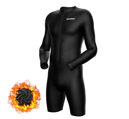 Sparx Long Sleeve Winter Cycling Thermal Skinsuit Pro Team Bicycle Suit Bike Racing Suit Cycle Kit 3D Pad - color: Black, size: Small