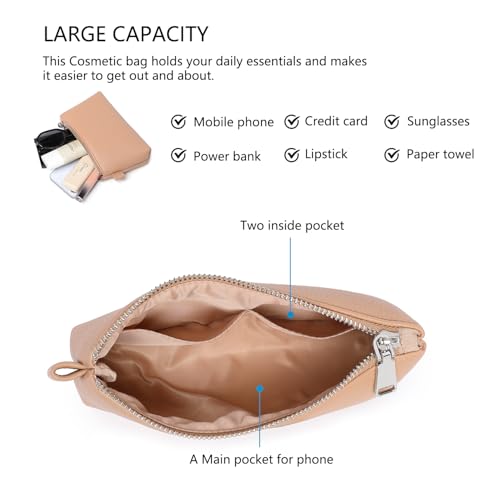 Small Makeup Bag for Purse, Leather Cosmetic (Camel Pink) - color: Camel Pink