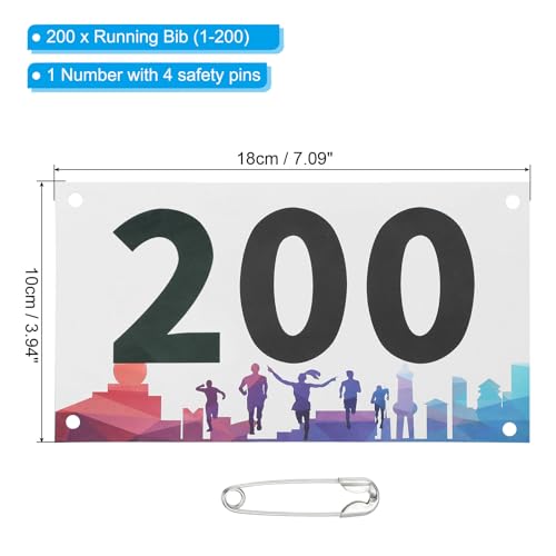 PATIKIL Tearproof Running Bib Numbers, Waterproof Race Competitor Numbers - size: 7x4 Inch, style: 1-200