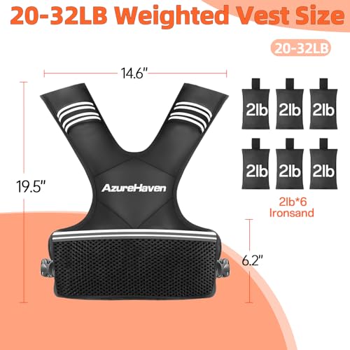 Adjustable Weighted Vest for Women and Men,4-10lb/11-20lb/20-32lb Rucking Vest with 6 Ironsand Weights for Running, Walking, Workout and Strength Training - size: 20-32lbs