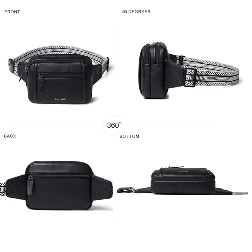 LATMAP 3L TRIPLE ZIP Fanny Packs Belt Bag For Women Men Crossbody Waist Pack Sling Chest Bum Travel Bag Purse Faux Leather Fashion Cute Black - color: Black