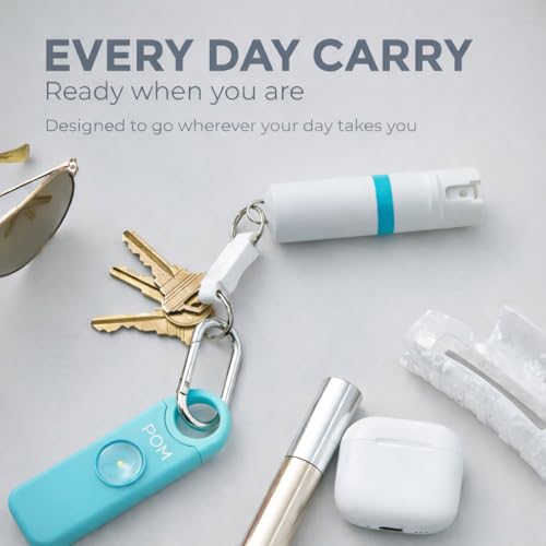 POM Pepper Spray & Personal Alarm Safety Kit – OC Self Defense Keychain Spray & Loud Emergency Alarm for Campus Safety, Women & Students - color: White x Aqua, style: Keychain Model