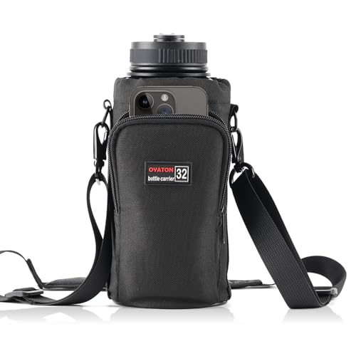 32 oz Insulated Water Bottle Holder with Strap & Pocket for Walking - color: Black-1, size: 32oz