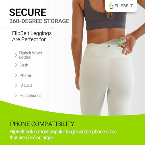 FlipBelt Women's Air Crop Legging Yoga Pants Breathable High-Waisted Workout Leggings with Running Belt Pockets Athletic - color: Bone, size: Medium