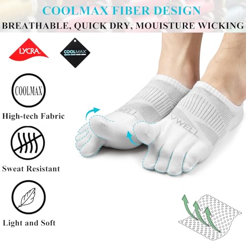 VWELL No Show Toe Socks for Men Women COOLMAX Five Finger Socks Athletic Running Ankle Low Cut 5 Toe Socks (3Pairs) - color: White, size: Small