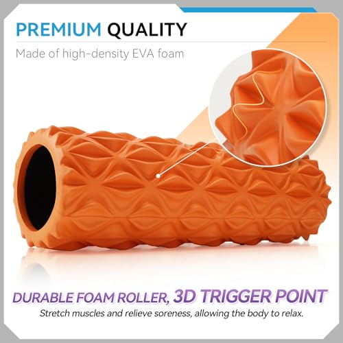 Foam Roller, 15 inch High Density Massage Roller for Exercise - color: Orange