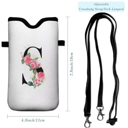 Cell Phone Sleeves Bag Case Crossbody Neoprene Holder Lanyard Phone Pouch for Women Men 7.5 X 4.5 Inches - Letter_S - color: Letter_S