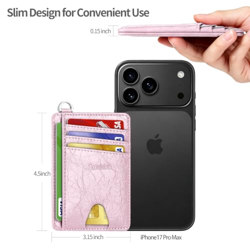 Slim Minimalist Front Pocket Wallet, RFID Blocking Credit Card Holder Wallet with Integrated D-Shackle for Men Women - color: Glossy Pink