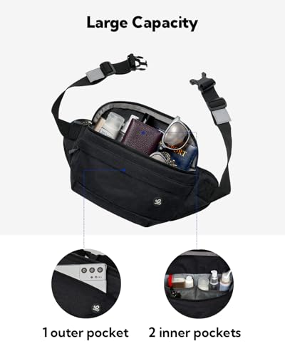 WATERFLY Fanny Pack Waist Bag: Large Crossbody Fannie Bum Belt Bag Hip Phanny Pack for Men Women Outdoor Sport Hiking Traveling Walking - color: Black