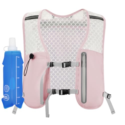 Running Vest for Women Men Hydration Backpack with 500ml Soft Flask Lightweight Water Pack - color: Pink+500ml Soft Flask