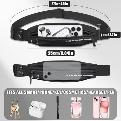 Slim Running Belt for Women Men, Runners Fanny Pack Phone Holder Waterproof Waist Pack for Jogging Walking (4, Black)