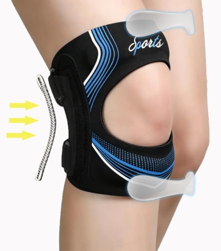 2 Pack Patella Knee Brace with Spring Support,Knee Pain Relief Adjustable Patellar Tendon Support Strap for Tennis, Running, Workout, Arthritis Injury Recovery (Black, One Size)