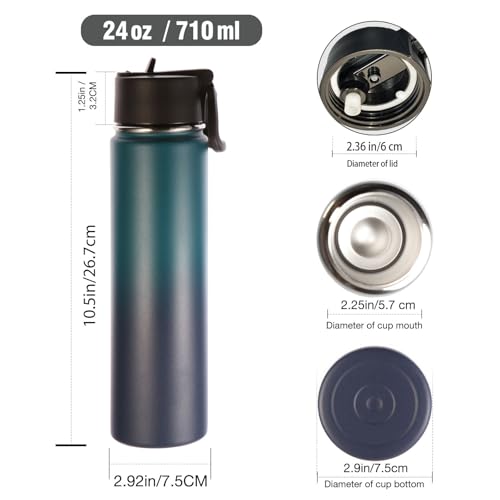 Volhoply 24oz Insulated Water Bottle with Straw Lid, Dark Night, 1-Pack - color: Dark Night