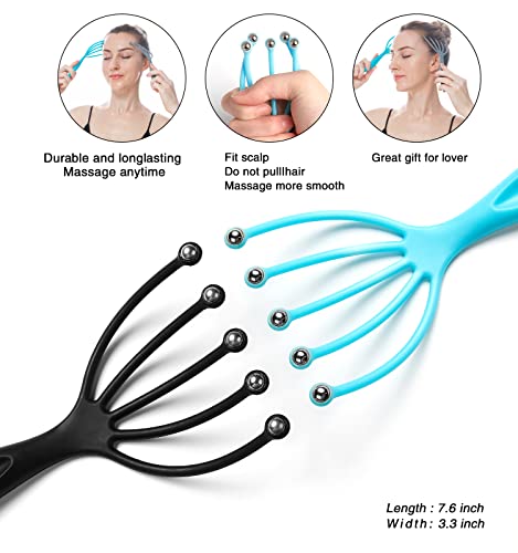 Head Massager,Protable Handheld SPA Scalp Massage Tool for Deep Relaxation & Stress Reduction Wet and Dry in The Office Home SPA (2-Pack) (Black Blue) - color: Black Blue