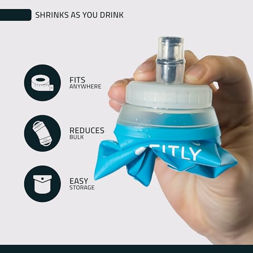 FITLY Soft Flask Running Water Bottle - Collapsible Hydration Flask - color: Blue, size: 17 Ounces