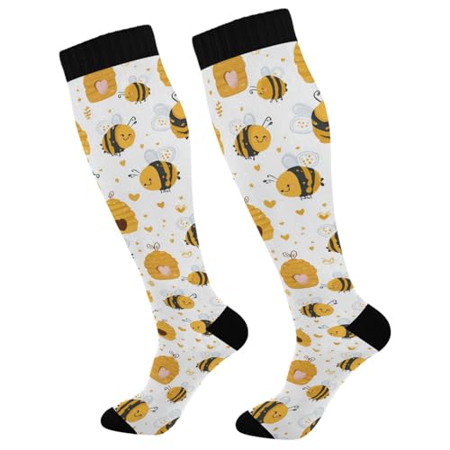 Wusikd Milk Cow Compression Socks for Women and Men Circulation Flowers Long Socks for Athletic Running 2 - color: Bee