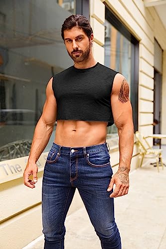 Mens Cropped Tank Top Lightweight Vest Sleeveless Hot Shirts - color: Black, size: Medium