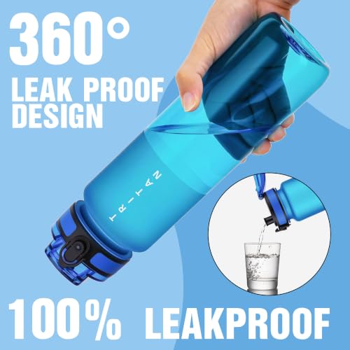 OLDLEY 32oz Sports Half-Frosted Clear Water Bottle with Anti-Dust Chug Lid - color: Half‑Frosted Bright Blue