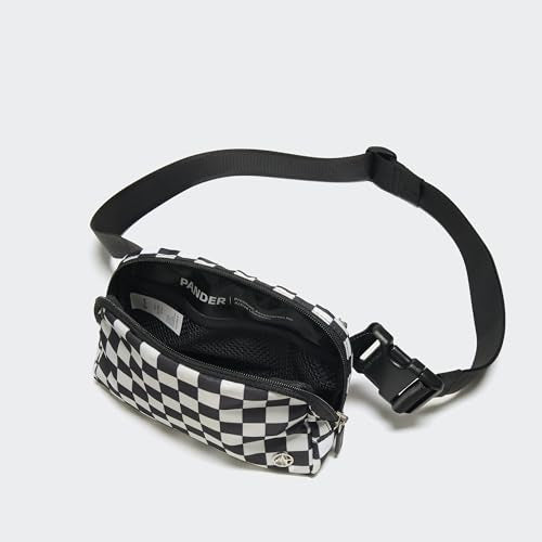 Pander Nylon Fanny Pack for Women, Two-Way Zipper Crossbody Bag - color: Checkered Black