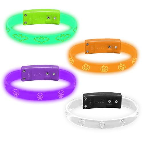 4 Magic Band Pack | Glow in The Dark | Flashing Light up for Concerts | Running Lights for Runners | Glow in The Dark Bracelets | Led Bracelet - color: Halloween