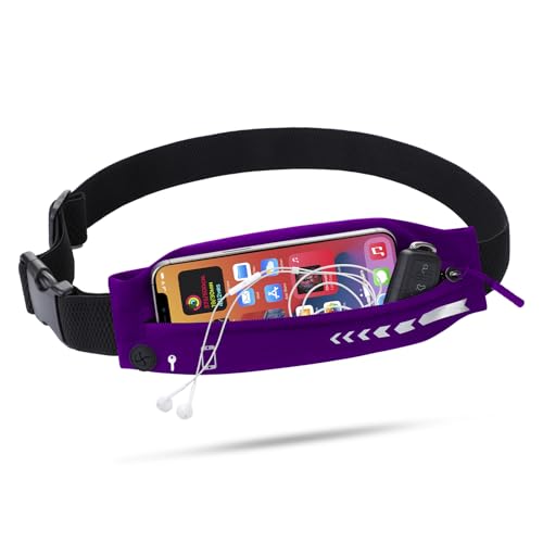 USHAKE Slim Running Belt Women Men, Bounce Free Fanny Pack Phone Holder - color: Purple