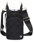 Water Bottle Holder with Strap 30/32 oz, Crossbody Water Bottle Carrier Bag - color: Black Diamond Quilted