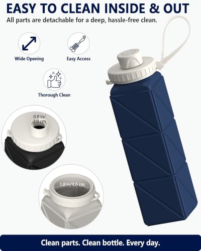 BEAUTAIL Collapsible Water Bottles 21oz/610mL, Silicone Travel Water Bottle - color: Starlight+Pink+Blue+Dark Blue+Black