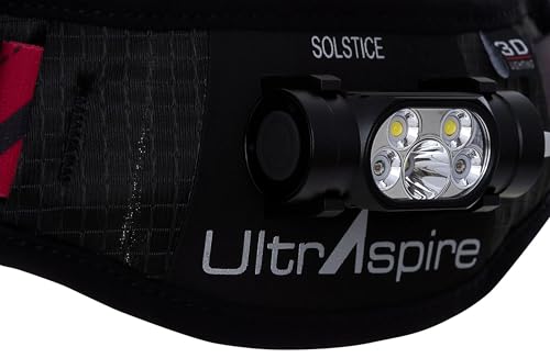 Ultraspire Lumen Collection Waist Light Belt | Aircraft Grade Aluminum Lightweight & IPX7 Waterproof Rating - 800 Solstice, Black/Red