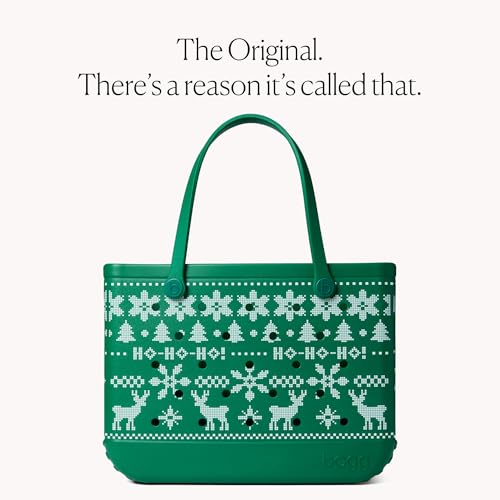 BOGG BAG Original Large Tote – 19” x 14” x 9” – Essential Bags for Beach, Pool, Boat, Sports, Tailgating, Cruise - color: Ugly Sweater - Green