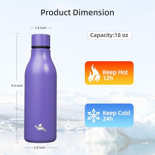Konokyo 18 oz Insulated Stainless Steel Metal Water Bottle with Strap - color: Purple, size: 18 Ounces