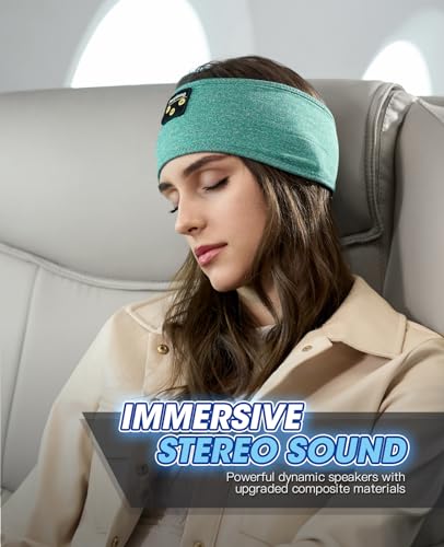 Sleep Headphones Wireless, Bluetooth Headband Sports Sleeping Headphones Sleep Mask Earbuds Breathable Music Headband with Bluetooth 5.4, Perfect for Side Sleepers Sleeping Travel Workout Running - color: LightGreen