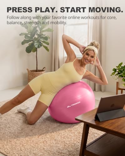 Trideer Yoga Ball for Exercise, Pregnancy, Exercise Ball, Pump Included - color: Pink, size: L(23-26ines/58-65cm)