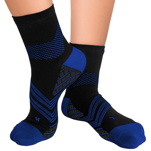 TechWare Pro Plantar Fasciitis Socks – Cushion Ankle Compression Socks Women & Men. Achilles Tendonitis Brace & Arch Support - color: Black / Blue, size: Small