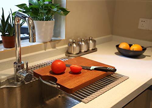 Ahyuan Roll up Dish Drying Rack Over The Sink Kitchen Roll up Sink Drying Rack Stainless Still Portable Drainer Foldable Dish Rack (Warm Gray, 17.8''X13.5'') - color: Warm Gray, size: Rectangle 17.8 inches x 13.5 inches