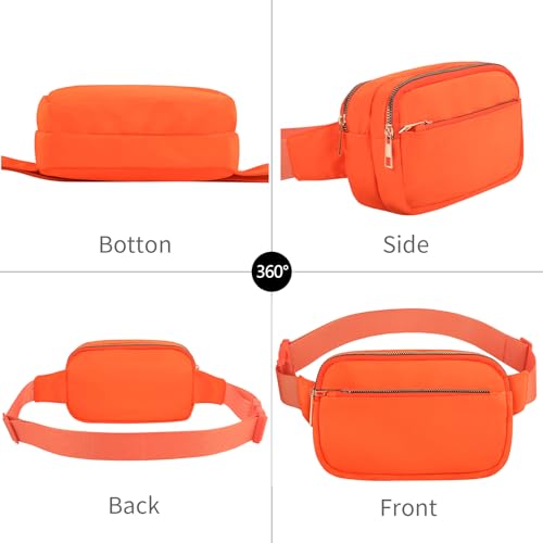 Fashion Fanny Bag-Waist Pack With Adjustable Belt Bag-Unisex Crossbody Pack For Travel Running Hiking-Orange - color: 3-Zipper Orange