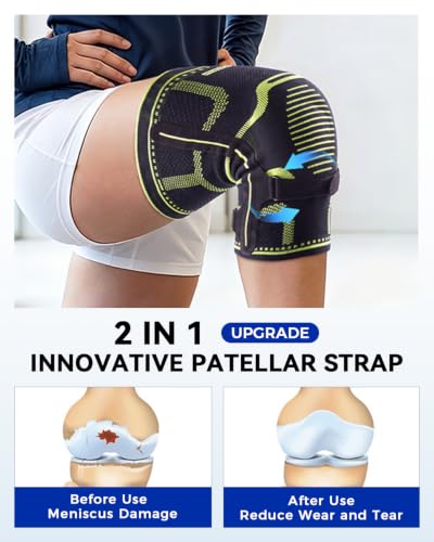 Knee Brace with Side Stabilizers, Knee Compression Sleeve with Gel Pad - style: Black-XXL
