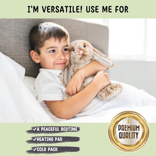 Bunny Microwavable & Weighted Stuffed Animals - 1.5 Lbs Unscented Heating Pad for Period Cramps Pain Relief and Anxiety, Cute Bunny Plush Toys Gifts for Women Girls Adults and Kids by Happy Fuel - color: Bunny