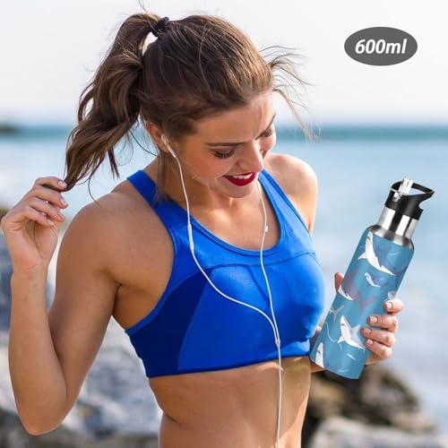 OTVEE Sharks Water Bottle Water Bottle Sports Water Bottle Insulated Stainless Steel Hot Cold Water Mug with Straw Lid & Handle for Sports Gym 20 oz - color: Sharks