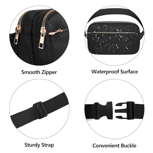 Fashion Fanny Bag-Waist Pack With Adjustable Belt Bag-Unisex Crossbody Pack For Travel Running Hiking-Black - color: 3-Zipper Black